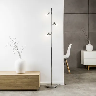 Produktbild von BRILLIANT LED Standleuchte Lea | zeitlose Stehleuchte | 3-flammig | Metall/Glas | eisen/chrom/weiß | Köpfe schwenkbar | 3x E14 max 4 W