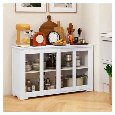 Produktbild von Küchenschrank mit Glasschiebetüren, Küchenkommode mit verstellbarer Ablage, Aufbewahrungsschrank für Esszimmer und Wohnzimmer 107x33x64 cm