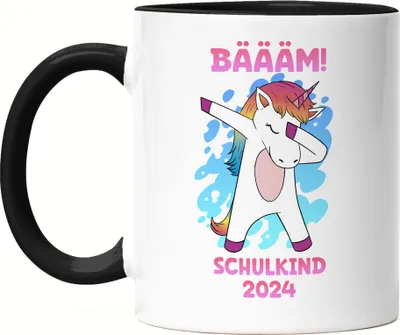 Produktbild von Bäääm Schulkind 2024 Tasse Schwarz Einschulungsgeschenk Einhorn Unicorn Schulstart Grundschule