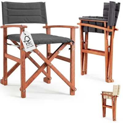 Produktbild von CASARIA® Premium Regiestuhl aus FSC®-zertifiziertem Eukalyptusholz – Gepolsterter Klappstuhl mit Armlehnen, waschbarem Bezug & extra Sitzkomfort, bis 160 kg belastbar
