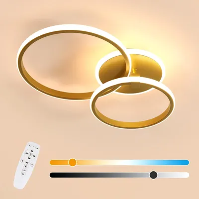 Zdjęcie produktu dla Elegancka lampa sufitowa LED, możliwość regulacji jasności, 42W, 4700lm, idealna do salonu, kolor złoty