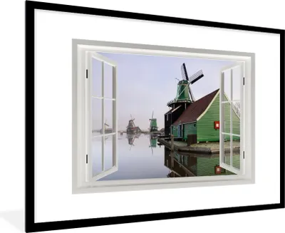 Produktbild von MuchoWow® MuchoWow® Gerahmtes Poster Aussicht - Haus - Mühle 90x60 cm - Poster mit zchwarzem Bilderrahmen - Wanddekoration - Fotos