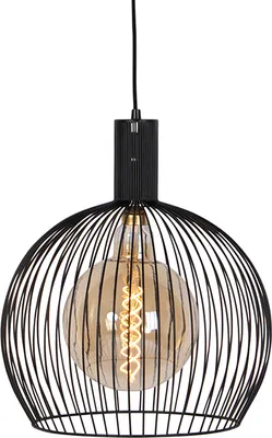 Produktbild von QAZQA - Modern Design Hängelampe I Pendellampe I Pendelleuchte schwarz 40 cm - Wire Dos I Wohnzimmer I Schlafzimmer - Stahl Länglich - LED geeignet E27