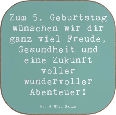 Produktbild von Mr. & Mrs. Panda Tassenuntersetzer Spruch 5. Geburtstag Freude - Meeresbrise - Geschenk, Gesundheit, Geburtstagswünsche, gläseruntersetzer, Geburtstagsfreude, Coaster