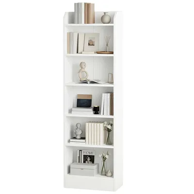 Produktbild von Bücherregal Standregal, 6-stöckiges, 24 x 48 x 169,5 cm, Weiß | Buch Regal, hölzernes Standregal, für Schlafzimmer Wohnzimmer Arbeitszimmer