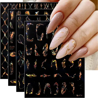Image de Nagelsticker Marble Line Gold : 9 feuilles autocollantes pour la décoration de nail art, motif marbre doré