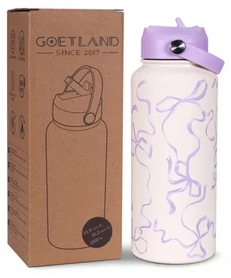 Isolierflasche 1 L mit Strohhalm, RVS, doppelwandig, Lavendel