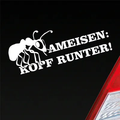 Produktbild von Auto Aufkleber Ameisen Kopf runter! Auto Tuning 15x6 cm Weiss Matt Sticker Heckscheibenaufkleber