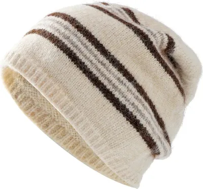 Produktbild von INF Gestreifte Wollmütze - Warme und stilvolle Strickmütze für den Winter Beige