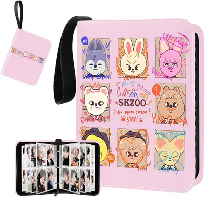 Produktbild von Stray Kids Fotokarten 400 Taschen, Kpop-Sammelalbum mit 4 Fächern, insgesamt 50 Seiten, Süßer Cartoon-Fotokartenordner, Idol-Cartoon-Fotoschutzalbum