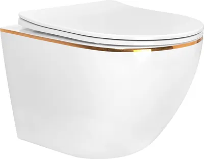 Produktbild von Wandhängende Toilette Wand-WC Hänge-WC + Klositz Soft Close WC-Sitz Weiß Gold