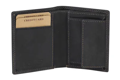 Produktbild von Mini Geldbörse extra dünn ohne Klappe im Hochformat LEAS MCL in Echt-Leder, schwarz - Vintage-Collection