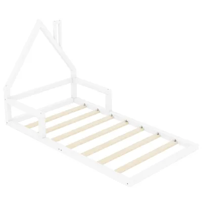 Produktbild von Kinderbett mit Lattenrost, 90x200 cm, Hausbett, Bodenbett, Jugendbett, Kiefer