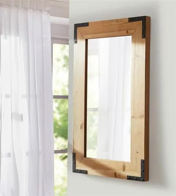 Image de Miroir "Wood" 50x70 cm grand en bois au look industriel, cadre en bois massif, miroir mural pour le salon