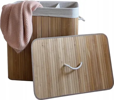 Image de Ekspand | Panier à linge en bambou - Beige - 150 L - avec couvercle - 60 x 40 x 61,5 cm