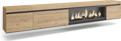 Produktbild von TV-Schrank, Lowboard, 288x35x45 cm, Für großformatiges TV, Elektrokamin XXL, Hängend, Eiche