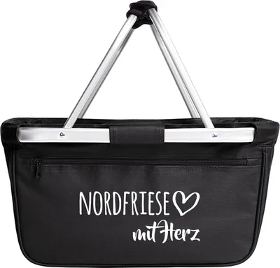 Produktbild von Huuraa Einkaufskorb Nordfriese mit Herz 20 Liter Black faltbarer Tragekorb Geschenkidee