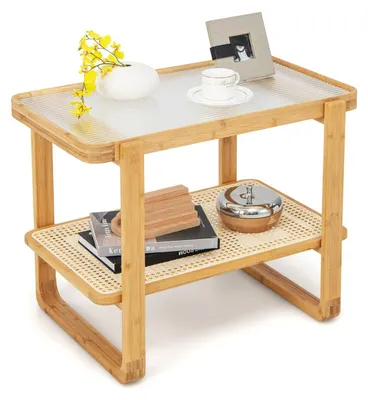 Immagine prodotto di Tavolino di bambù con piano in vetro, design moderno