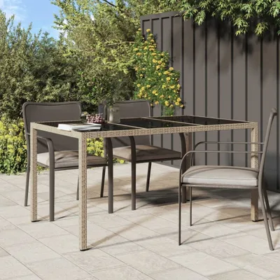 Produktbild von "2026 Promotion" Gartentisch 150x90x75 cm Gehärtetes Glas Poly Rattan Beige - Gartentische CC9573