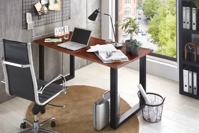 Produktbild von Schreibtisch Baumkante massiv Akazie nussbaum 160 x 85 schwarz PALMA