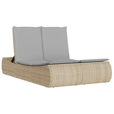 Image de vidaXL Bain de soleil double avec coussins Beige Poly Rattan