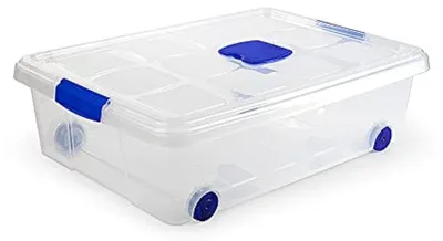 Obrázek produktu pro Solidchoice – Průhledná úložná krabice s víkem a kolečky, objem 31 litrů