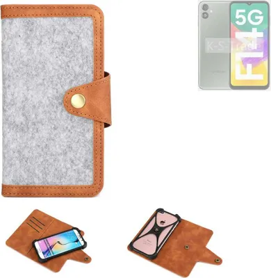 Produktbild von K-S-Trade Handyhülle kompatibel mit Samsung Galaxy A14  Schutzhülle Filz-Hülle Kunst-Leder hellgrau braun (1x)