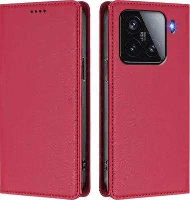 Obrázek produktu pro Kožené pouzdro pro Xiaomi 15, magnetické flipové pouzdro zPolyuretankůže se stojánkem Červená
