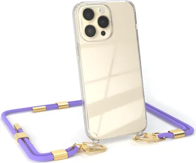 Produktbild von EAZY CASE Handykette für Apple iPhone 14 Pro Max, Transparente Silikonhülle mit Band, Clear Case, abnehmbar in  Violett