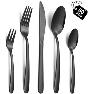 Produktbild von 60-teiliges Schwarzes Besteckset für 12 Personen aus Edelstahl