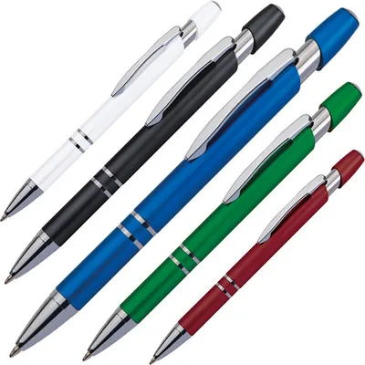 Produktbild von 5 Kugelschreiber aus Kunststoff / Farbe: je 1x schwarz, blau, rot, weiß, grün