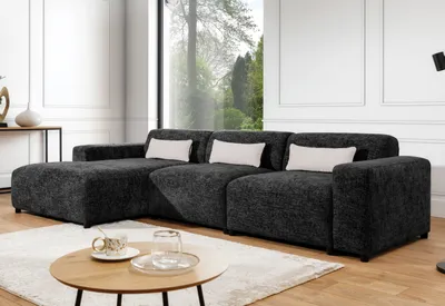 Image de AX LIVING Canapé noir forme L Jughlio 331 cm élégant & confortable G