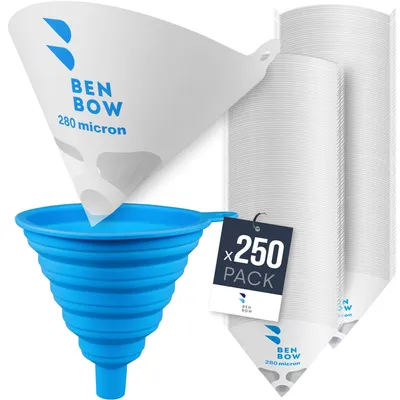 Immagine prodotto di Setacci per vernici BenBow con inserto in nylon 280µ, 250 pezzi con imbuto in silicone, per colori e vernici, ideali per laboratori e lavori di verniciatura