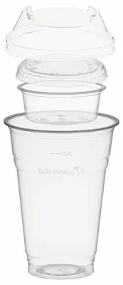 Produktbild von 100x Trinkbecher 400ml + Domdeckel + 60ml Einsatzbecher stapelbar PLA