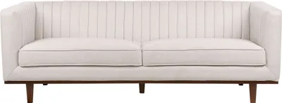 Produktbild von BELIANI 3-Sitzer Sofa Beige Stoffbezug Gesteppt 205 cm Lang mit Holzbeinen Breite Armlehnen Dicke Sitzkissen Modern Wohnzimmer Ausstattung Möbel