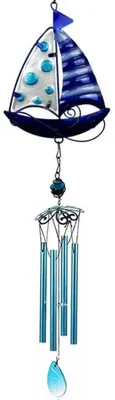 Windspiel aus Glas, Segelboot-Design, 45 cm, Blau