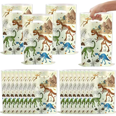 Zdjęcie produktu dla Zestaw 20 papierowych torebek z motywem dinozaurów, idealnych na przyjęcie urodzinowe