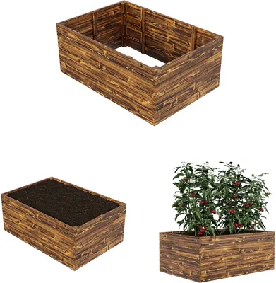 Produktbild von QLS Hochbeet 120x80x48 cm aus Holz Geflammt Stapelbar Gemüse Kräutern 11172