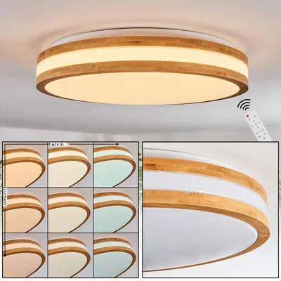 Produktbild von Canino dimmbare Deckenlampe a. Metall/Holz/Kunststoff in Weiß/Natur (Ø 39 cm)