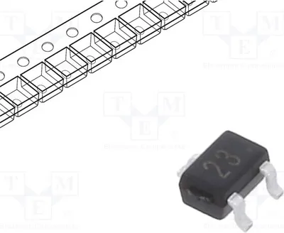 Immagine prodotto di Transistor: NPN, 0,1A, SOT323, bipolare, 200mW, tensione massima 50V. R1: 4,7kΩ, DTC143EUA, NPN, montaggio superficiale (SMD)