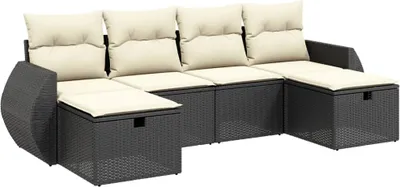 Produktbild von vidaXL 6-tlg. Garten-Sofagarnitur mit Kissen Schwarz Poly Rattan