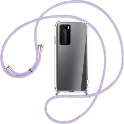 Produktbild von Handykette Backcover-Schutzhülle mit Band (Metall silberfarben) für Huawei P40 - violett