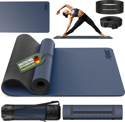 Zdjęcie produktu dla RE:SPORT mata do jogi granatowa mata fitness mata na siłownię mata sportowa Pilates mata podłogowa BEZ FTALANÓW