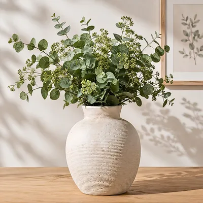 Zdjęcie produktu dla Wazon ceramiczny, beżowy, 19 cm, styl boho, idealny do dekoracji wnętrz