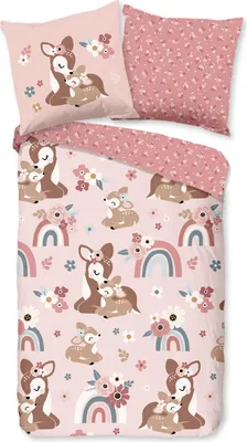 Produktbild von Duvet cover Good Morning 135x200 + 1* 80x80 cm - bambi deer with rainbow