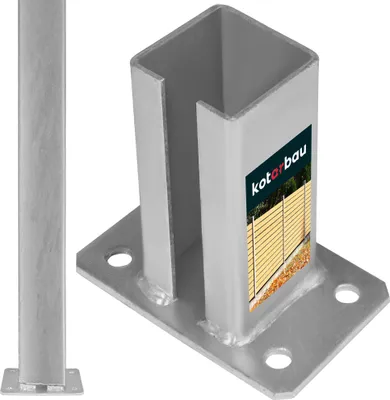 A metal post holder with a label showing a fence.