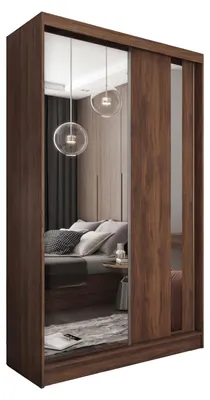 Image de Armoire de 120 cm Gabo avec miroir, comprenant 2 portes coulissantes. Armoire coulissante (couleur : Noyer Warmia)