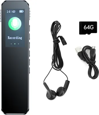Produktbild von 64 GB digitaler Diktiergeraet, Rauschunterdrueckung, Aufnahme mit Wiedergabe, MP3-Musik-Player, aktivierte Aufnahme, 1536 KBPS, HD-Aufnahme, Passwortschutz fuer Vorlesungen, Besprechungen, Klasseninterviews mit Kopfhoerer
