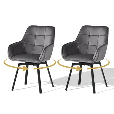Produktbild von CLIPOP Esszimmerstühle 2er Set, Esszimmerstühle Drehbar mit mit Armlehnen, Samt gepolsterte Sessel für Esszimmer Küche, Grau