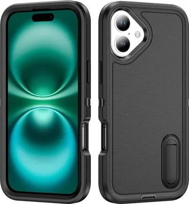 Obrázek produktu pro Pouzdro pro iPhone 16 Hybridní Třivrstvé Robustní Nárazuvzdorné Ochranné Pouzdro se Stojánkem černé